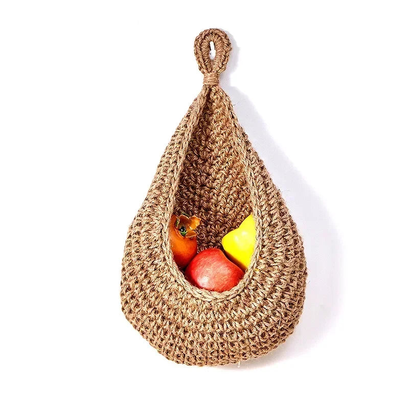 Handwoven Hanging Wall Fruit Vegetable Basket Organizer Container Decor for Kitchen Garden Mount Wall Plant Flower Onion Storag
