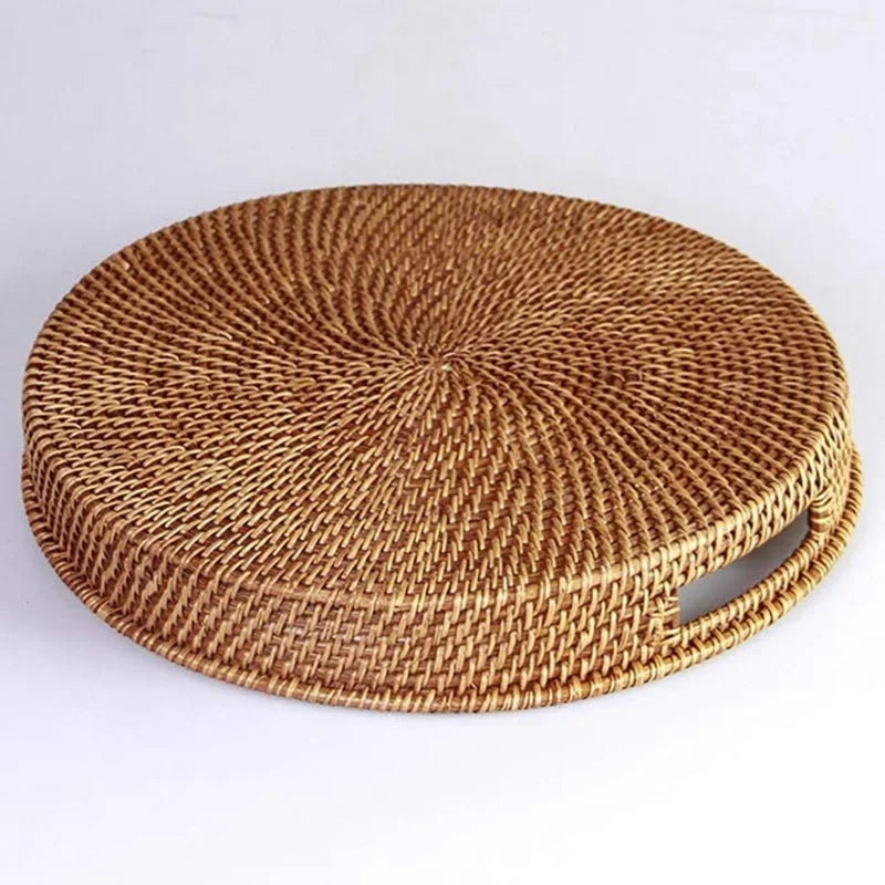Hand-woven Rattan Wicker Basket Fruit Tea Snack Bread Basket Cosmetic Rectangular Storage Box Household Kitchen Supplies