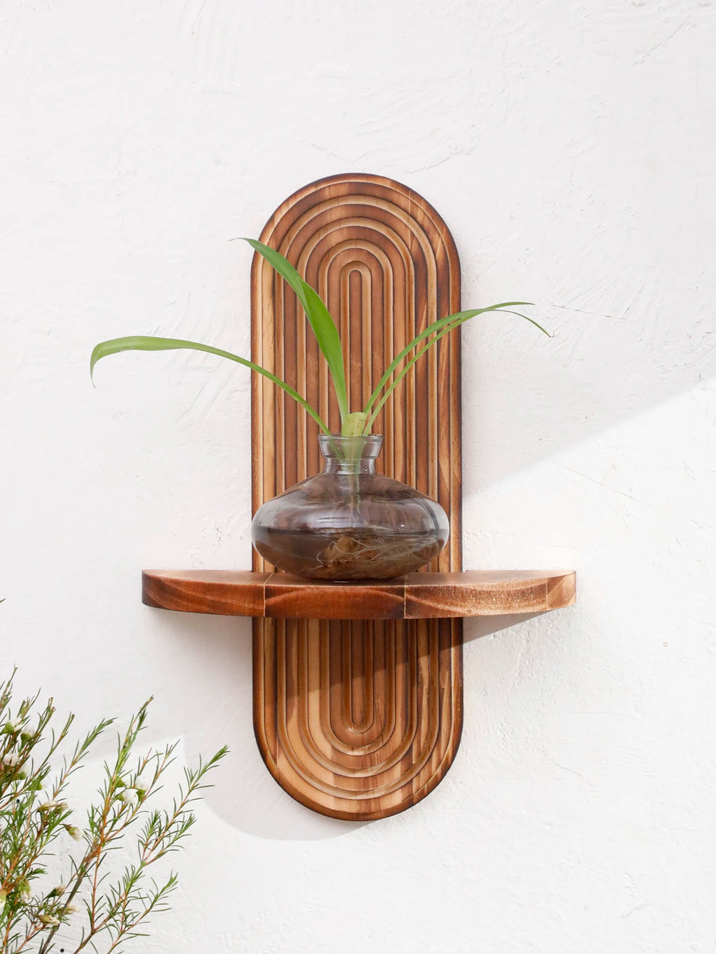 1Pc Boho Style Wooden Wall Shelves - Geometric Wall Mounted Shelves, Natural Wood Finish, Modern Home Decor, Plant Decorative