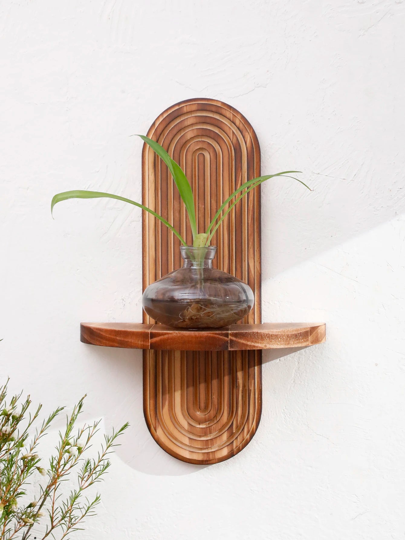 1Pc Boho Style Wooden Wall Shelves - Geometric Wall Mounted Shelves, Natural Wood Finish, Modern Home Decor, Plant Decorative