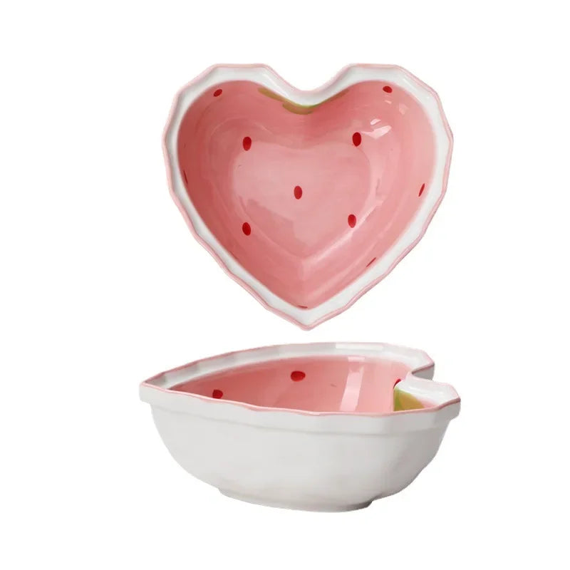 Strawberry Ramen Bowls and Spoons Creative Ceramics Anti-scald Instant Noodle Bowl Cute Strawberry Bowl Pretty Bowl