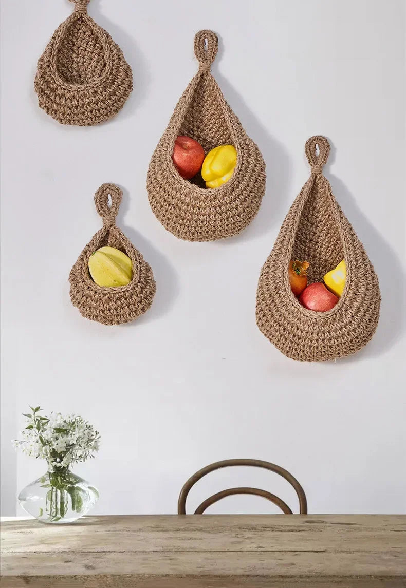 Handwoven Hanging Wall Fruit Vegetable Basket Organizer Container Decor for Kitchen Garden Mount Wall Plant Flower Onion Storag